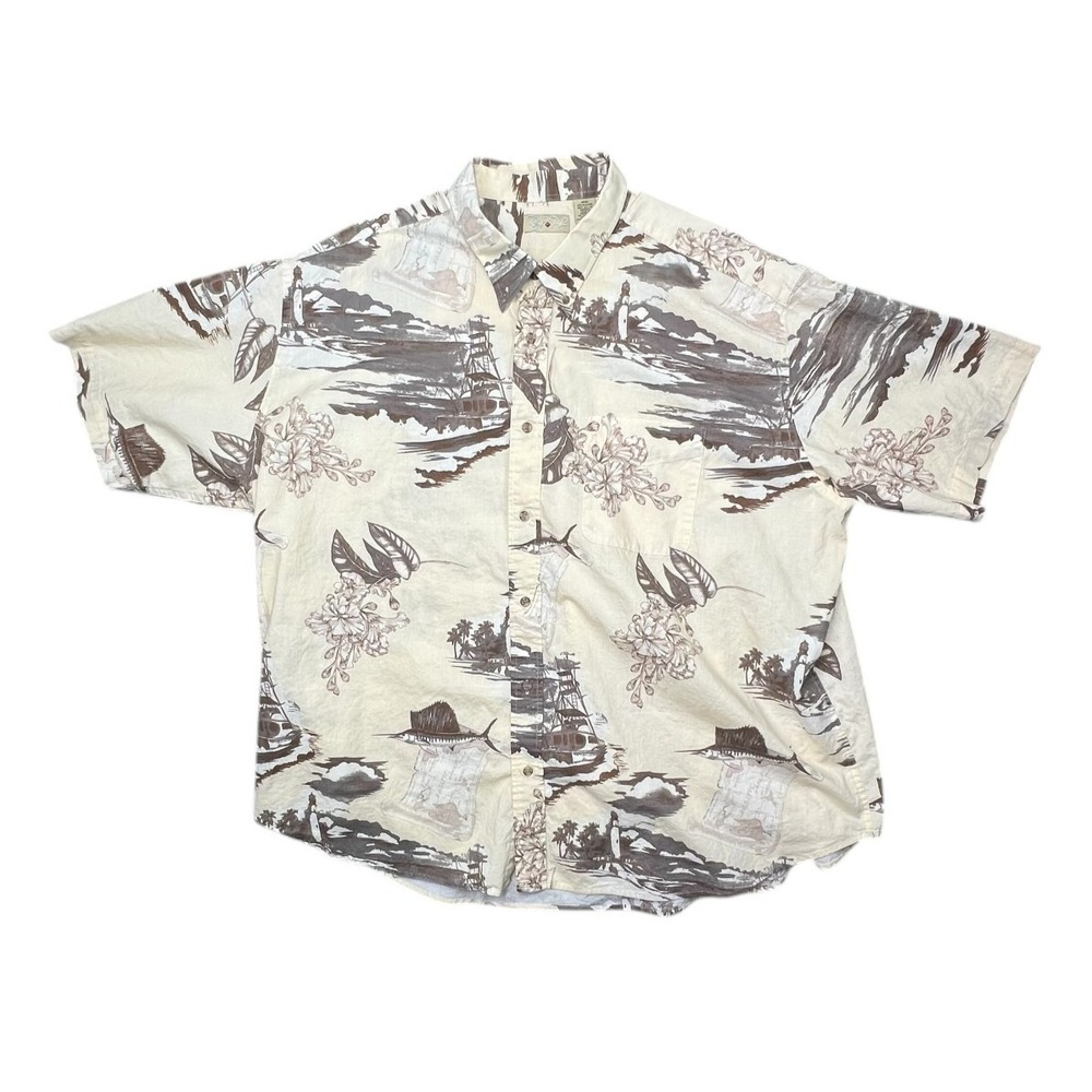 Royal Palm Men's Shipping/Hawaiian Theme Button Down Short Sleeve‎ Shirt 3XL